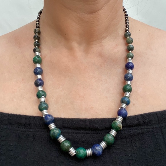 Artisan Lapis Chrysocolla Necklace and Earrings - Picture 7 of 8